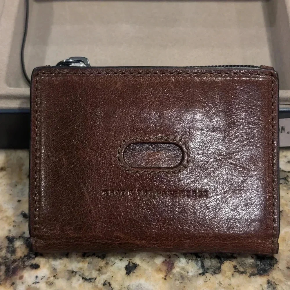 ⚡New! Fossil Mens Andrew Leather Minimalist Zip Card Case Wallet w Gift Box Tin